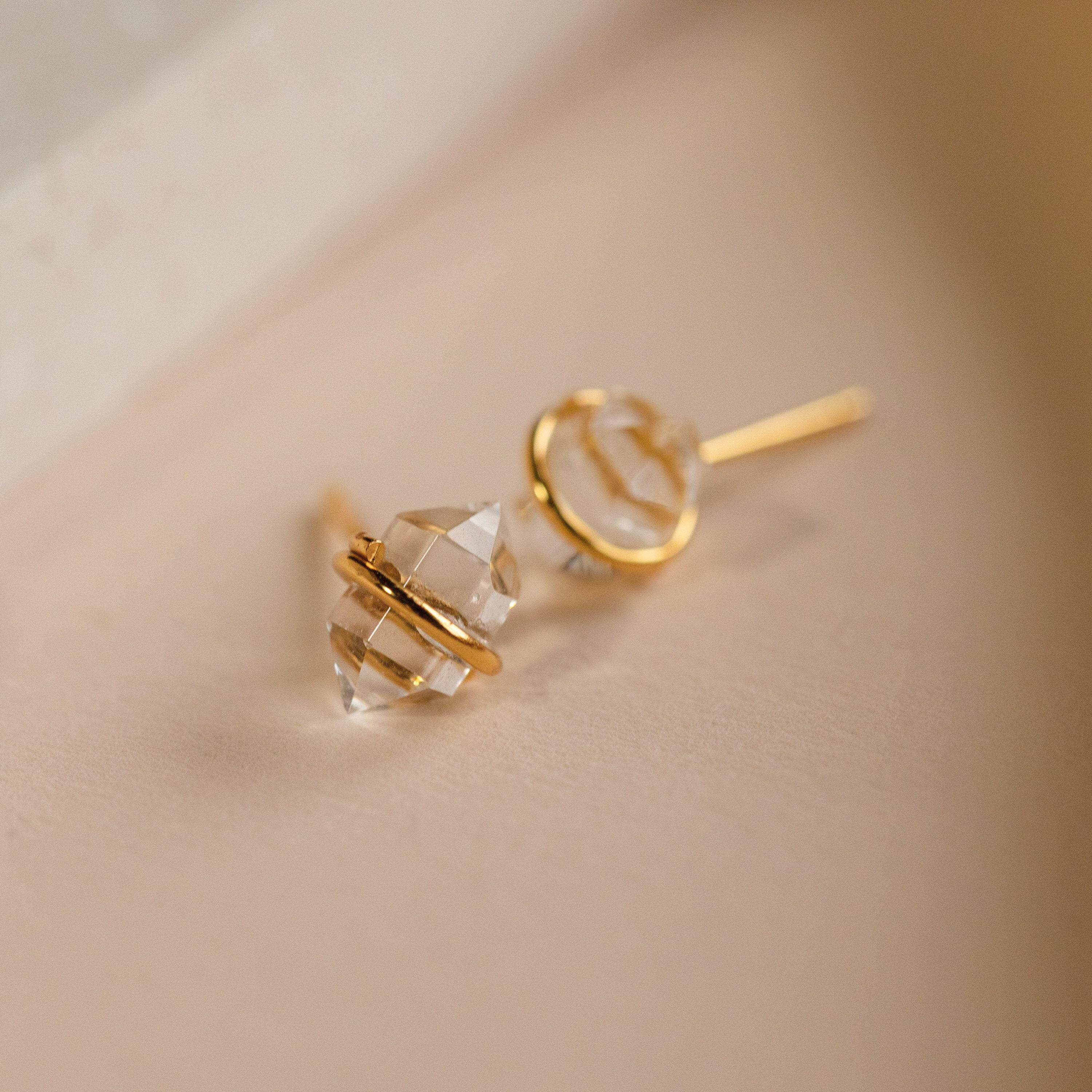 美国代购Earring 手作波西米亚天然赫基蒙钻石水晶纯银镀金耳钉