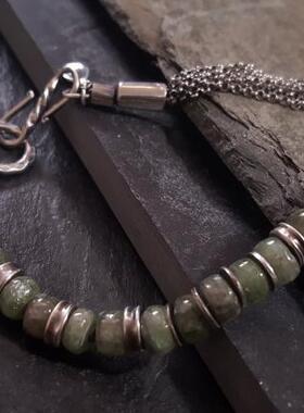 美国代购Kyanite◇手作复古绿色蓝晶石银珠氧化纯银海龟吊饰手链