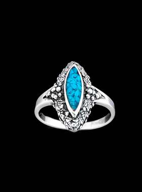 天然绿松石镶片葡萄藤叶子戒指