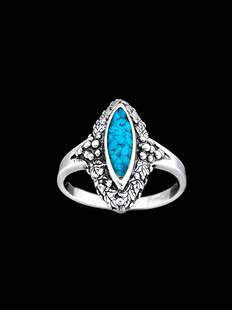 美国代购Turquoise◇手作复古天然绿松石镶片葡萄藤叶子纯银戒指