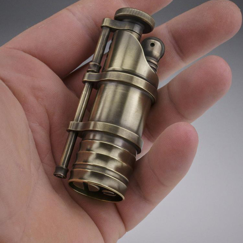 希腊代购Brass◇手作复古蒸汽朋克桶形便携式耐用黄铜男士打火机