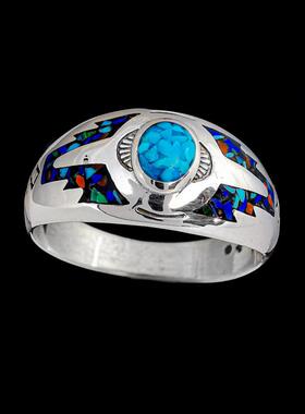 纯银纳瓦霍绿松石青金石戒指镶嵌