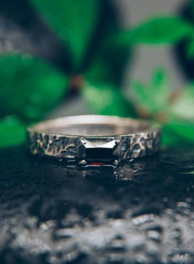 纯银复古天然红色石榴石戒指镶嵌