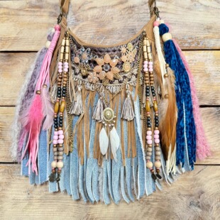 海外代购Fringe◇手作波西米亚流苏真皮羊皮麂皮绒面单肩斜挎包