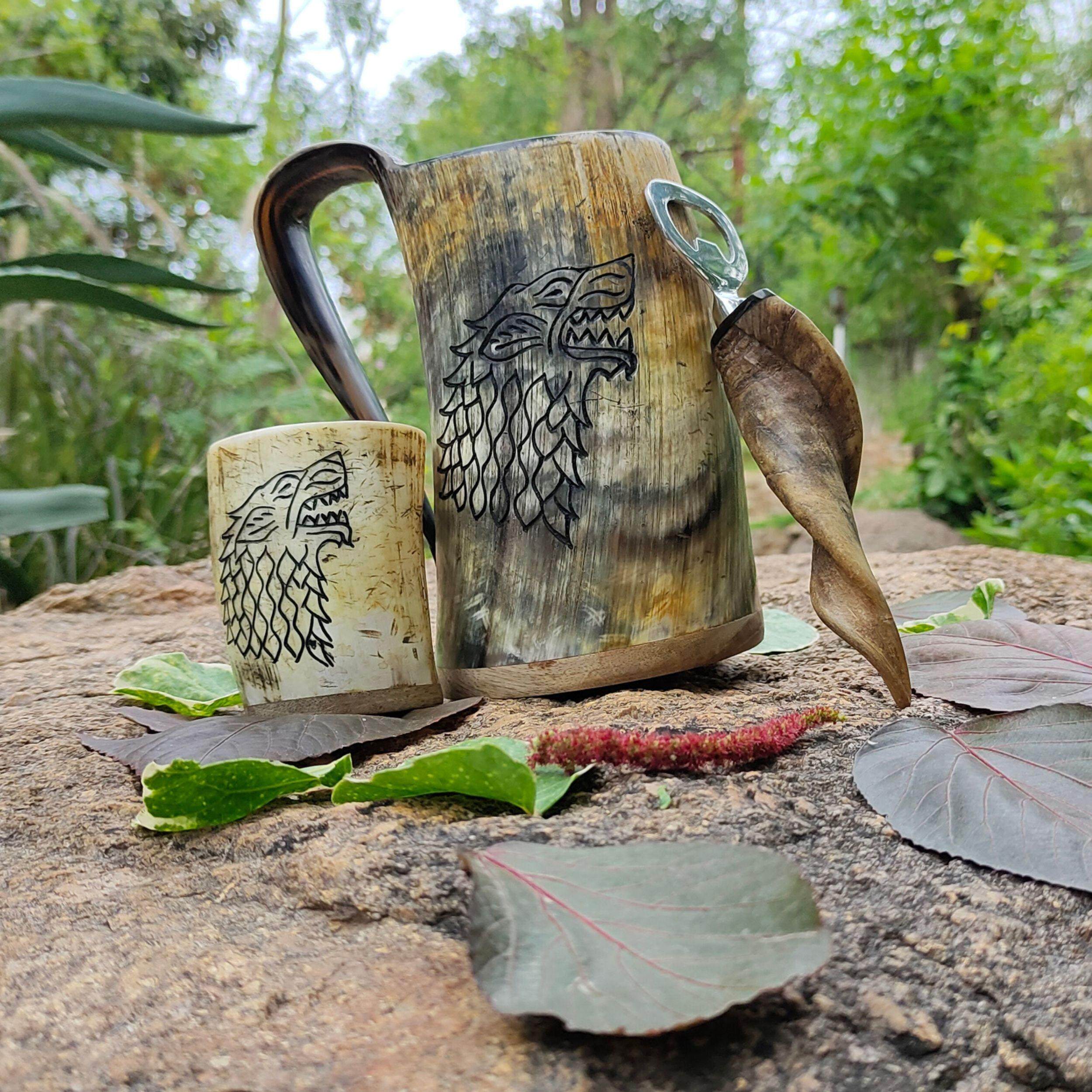 美国代购Multiple▽手作维京北欧特色牛角杯三件套男士啤酒杯套装