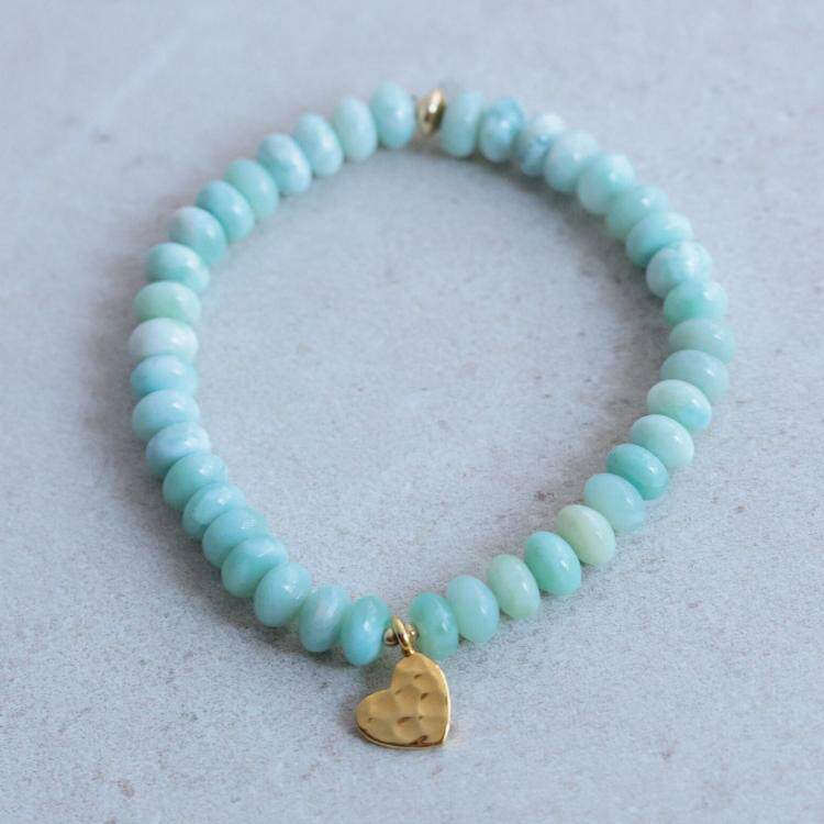加拿大代购Bracelet㊣ 手作华丽天然拉利玛宝石串珠纯银镀金手链