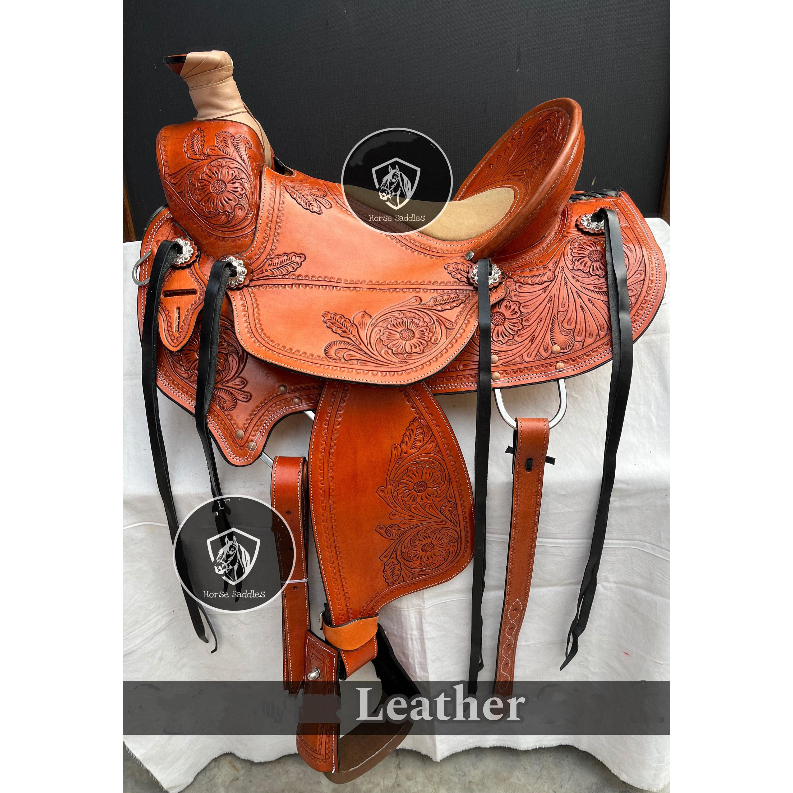 海外代购Saddle◇手作皮革西部牧场套索笼头胸甲缰绳后肚带马鞍