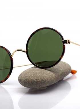 意大利古着金色玳瑁圆框太阳镜