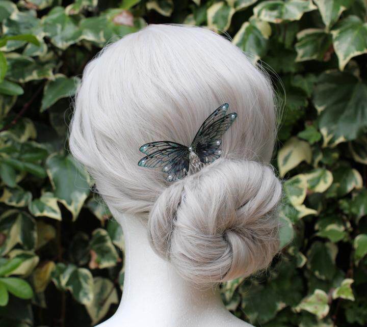 英国代购Hair◇手作复古仙子美人鱼蓝绿色精灵之翼翅膀发梳发饰