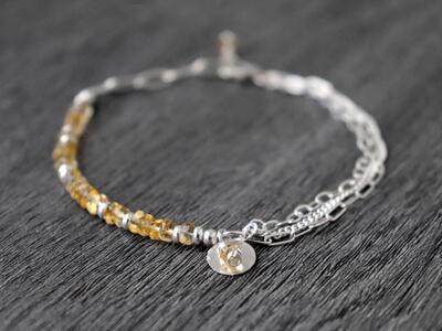 黄水晶多链纯银叠戴手链波西米亚