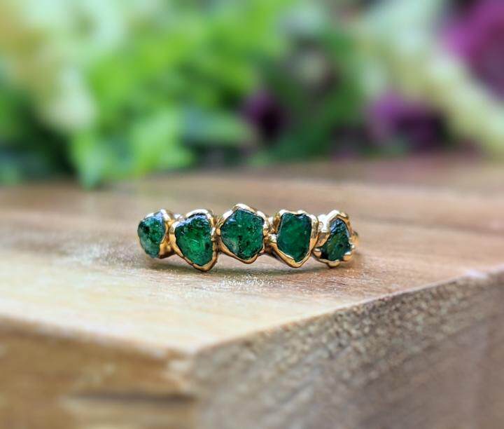 加拿大代购Emerald㊣ 手作华丽绿宝石镶嵌18K镀金五月诞生石戒指