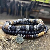 波兰代购 复古氧化纯银原始玛瑙2件套手链 Bracelet◎手作精致个性