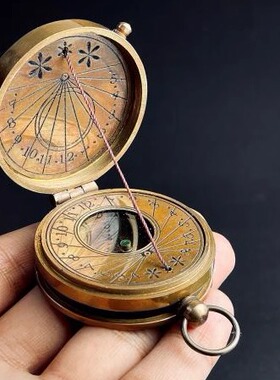 Compass㊣海外代购 手作迷人复古男士礼物日晷螺纹黄铜航海指南针