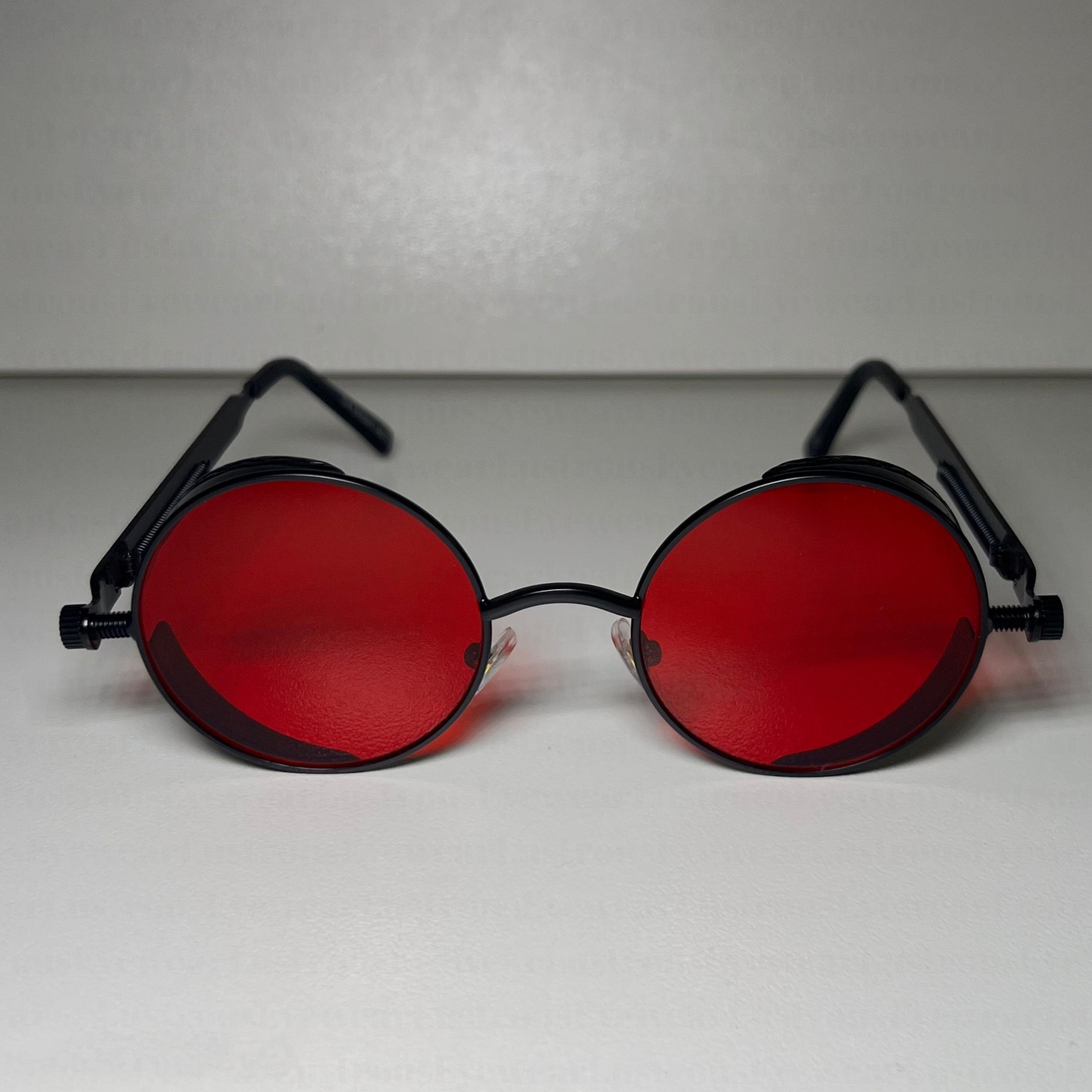 英国代购Red◇手作蒸汽朋克摇滚红色镜片圆形护目镜墨镜太阳眼镜
