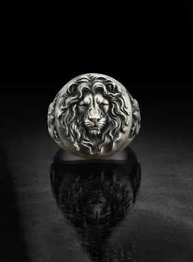 男士纯银复古狮子头戒指锚印章