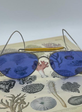 蓝色镜片银色金属飞行员太阳眼镜