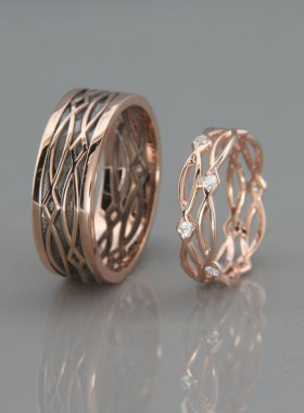 情侣14K玫瑰金镶钻石戒指对戒