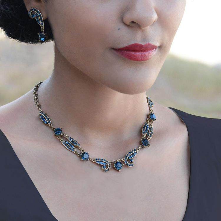 美国代购Necklace㊣ 手作华丽青铜雕塑镶嵌长方形水晶宝石项链