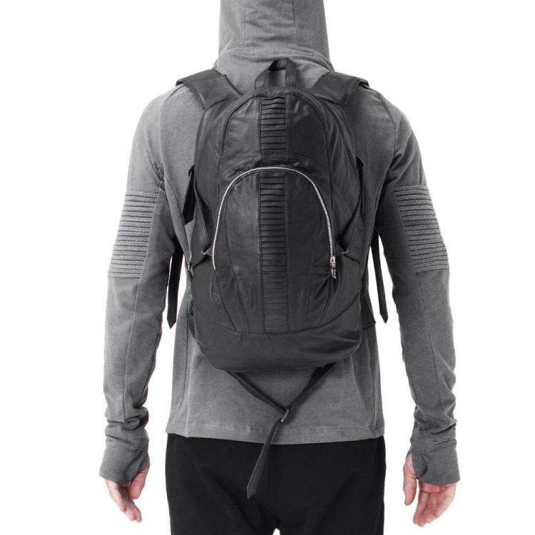 美国代购Backpack㊣手作简约精致黑色皮革旅行笔记本电脑双肩背包