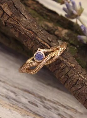 14K纯金复古天然紫水晶戒指镶嵌