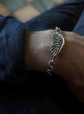 银翼天使翅膀氧化纯银链男士手链