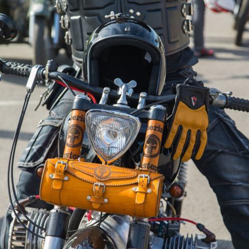 俄罗斯代购Genuine◇手作棕色真皮牛皮缝制定制机车摩托车骑士包