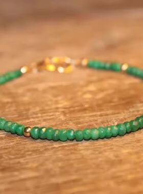 天然祖母绿串珠宝石纯银黄金手链