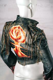 波兰代购 手作摇滚哥特朋克手绘原子爆炸画短夹克皮衣 Jacket㊣