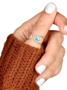 女纯银波西米亚绿松石镶嵌戒指