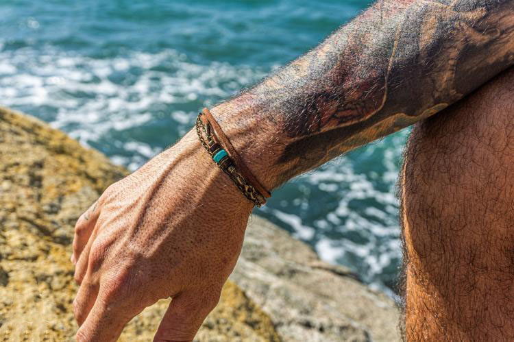 西班牙代购Delicate◇手作精致波西米亚男士皮革青铜链可调节手链