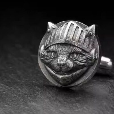 Knight㊣海外代购 手作迷人中世纪仿古骑士猫设计精致纯银袖扣