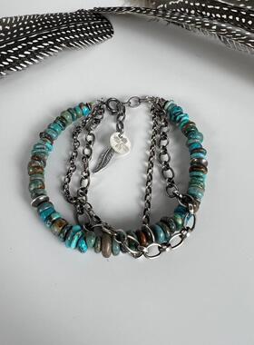 纳瓦霍天然绿松石手链羽毛纯银