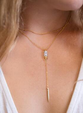 天然宝石长针14K金18K金Y字项链