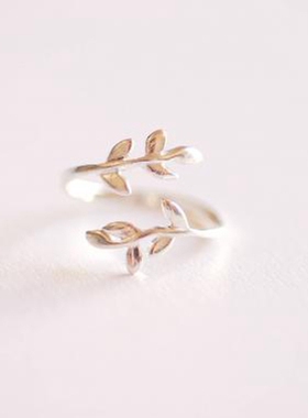 月桂树枝环戒指纯银玫瑰金叶复古