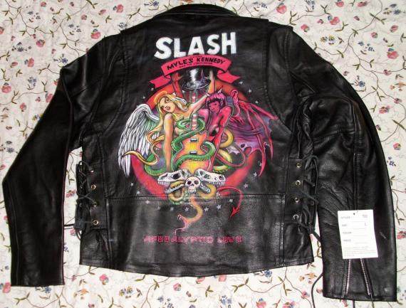 Slash㊣美国代购 手作迷人绚丽艺术设计手绘图案黑色皮革外套皮衣