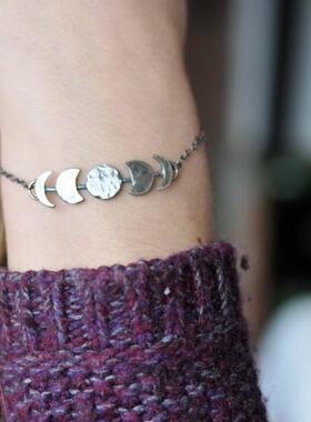 银色月亮女神月相弯月新月手链