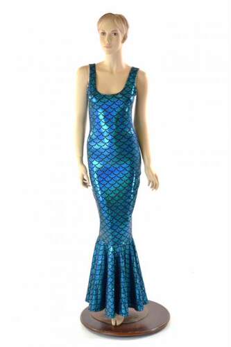 Mermaid㊣美国代购 手作特别美人鱼蓝绿色长款连衣裙cosplay女装