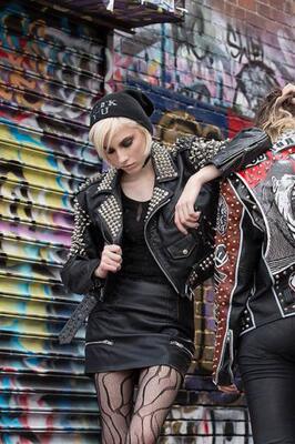 美国代购手作朋克摇滚超短皮衣