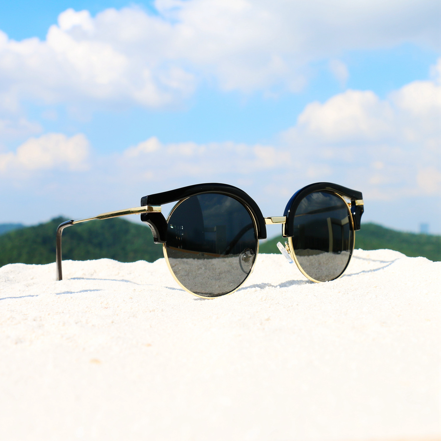 Glasses 海外代购偏光超经典黑框宽边鹰圆镜片欧美街头太阳眼镜