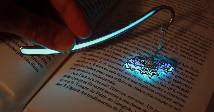 加拿大代购Glow手作复古银色3D飞翔蝙蝠翅膀蓝紫色发光夜光书签