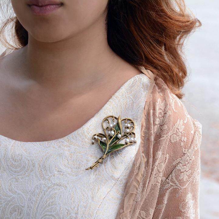 Brooch㊣美国代购 手作仿古新艺术周年纪念铃兰花设计新娘胸针