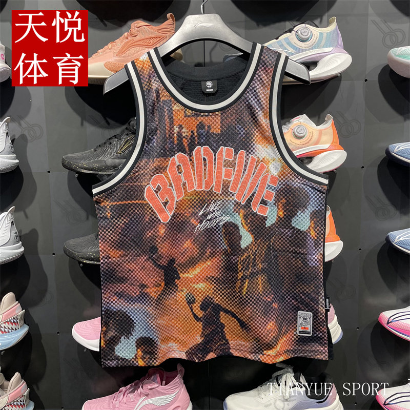 LI NING 2024 여름 남성 반 여성 BADFIVE 저지 느슨한 속건성 통기성 농구 게임 탑 AAYU103