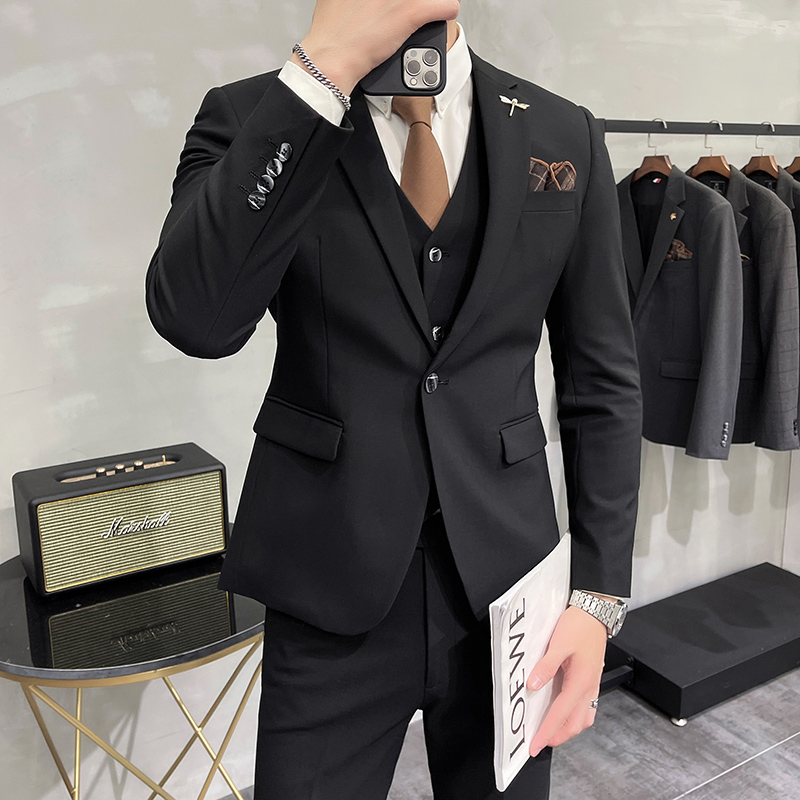 黑色西服套装男士职业正装结婚礼服英伦风休闲修身韩版西装男套装