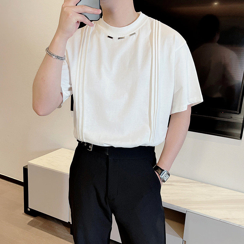 夏季纯色短袖T恤男时尚宽松体恤上衣服宽松个性2026新品白色潮流