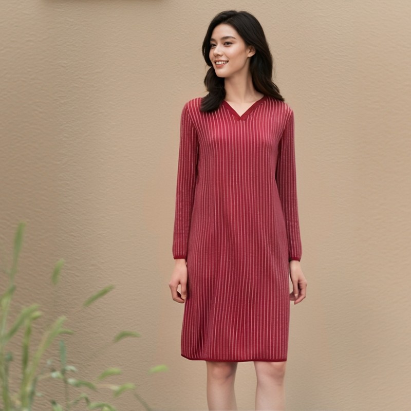 优媛昊艺季新款桑蚕丝长袖连衣裙全真丝显瘦V领包臀中长款针织衫,女装/女士精品,毛针织衫,淘宝优惠券,粉丝福利购,淘宝优惠卷