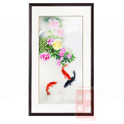 苏绣成品挂画牡丹花开富贵有余纯手工刺绣中式苏州玄关竖版装饰画