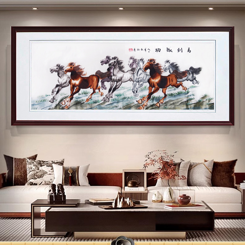 苏绣成品挂画马到成功熊猫鹿狮子老虎客厅装饰画纯手工刺绣新中式图片