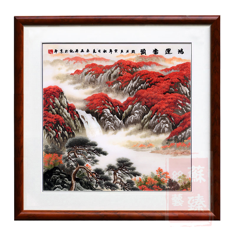 苏绣成品挂画鸿运当头玄关柜客厅方形装饰画纯手工刺绣新中式苏州图片