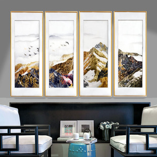 苏绣成品挂画四条屏金山水客厅4联画中式 饰画 纯手工刺绣背景墙装