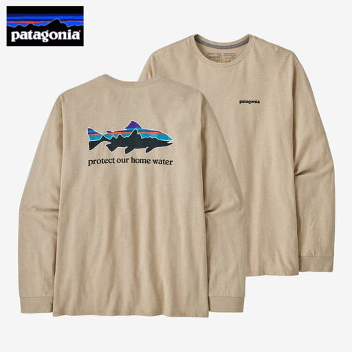 日本代购Patagonia巴塔哥尼亚长袖T恤男HomeWater Trout飞钓logo